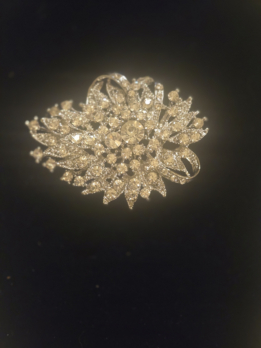 Silver-Tone Clear Crystal Floral Brooch Pin - Picture 7 of 7